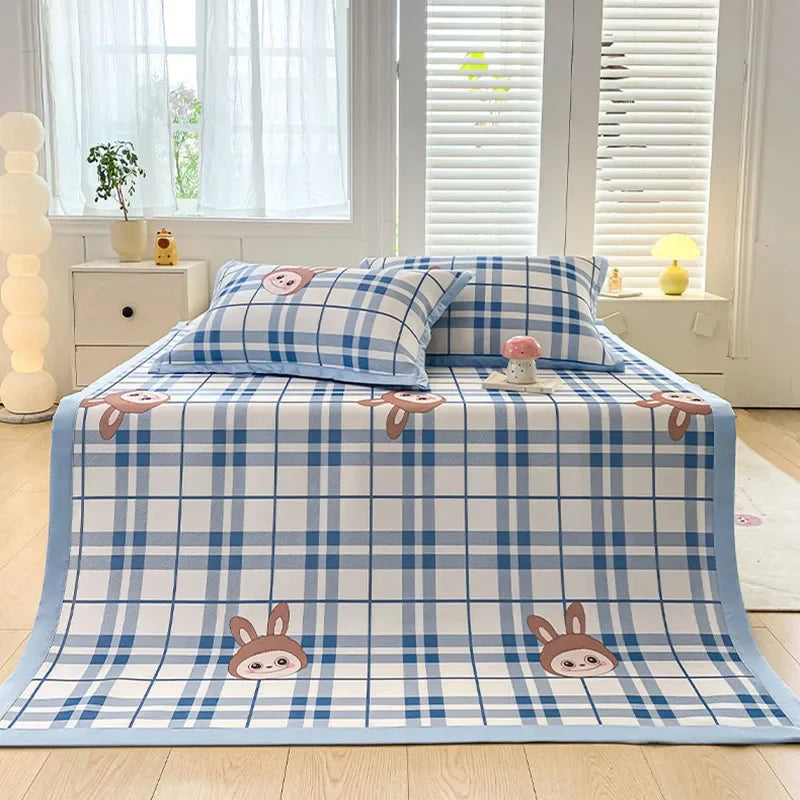 Afralia™ Summer Cartoon Printed Silky Bed Mat Set - Soft Skin-Friendly Cushion Mattresses