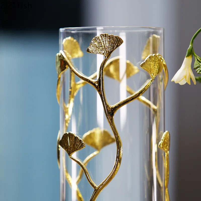 Afralia™ Ginkgo Leaf Metal Flower Stand Vase - Room Decor Accent