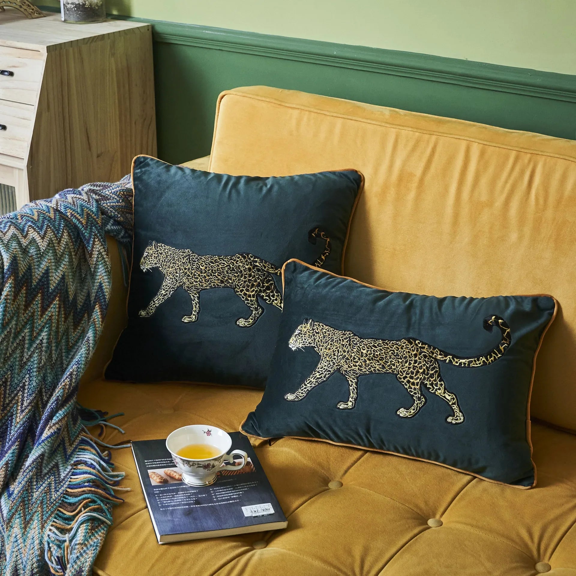 Afralia™ Parrot & Leopard Embroidered Pillowcase for Home, Car & Office