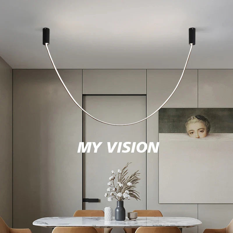 Afralia™ Leather Luminous Line Chandelier | Modern Minimalist Duplex Dining Room Office Art Luxury Lamp