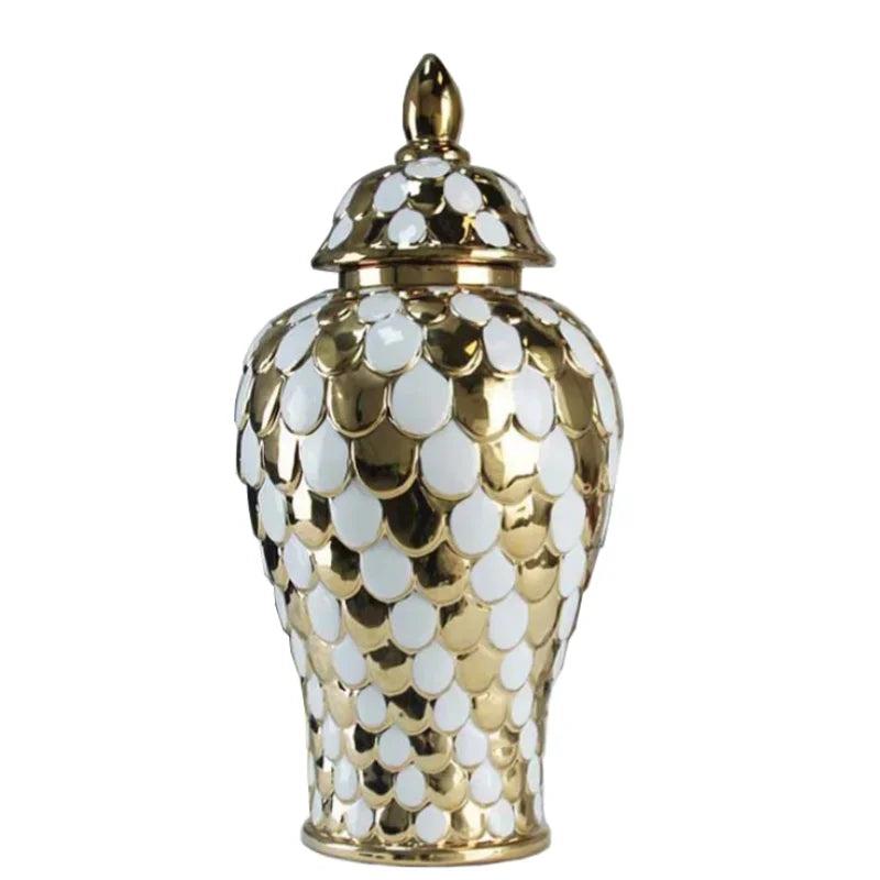 Afralia™ Geometric Golden Porcelain Jar - Home Decor Vase & Storage Tank