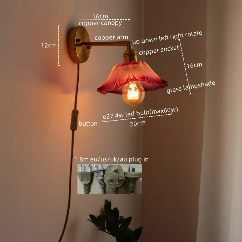 Afralia™ Japanese Style LED Glass Copper Wall Lamp Sconce for Restaurant, Bar, Bedroom, Bathroom
