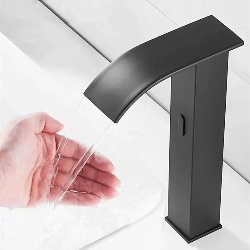 Afralia™ Black Sensor Waterfall Basin Faucet - Automatic Touchless Hot Cold Water Mixer