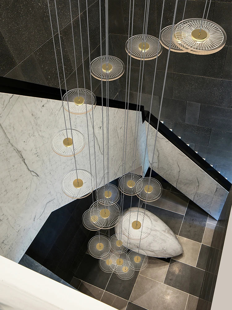 Afralia™ LED Chandelier for Revolving Staircase | Loft Villa Ceiling Hanging Lamp