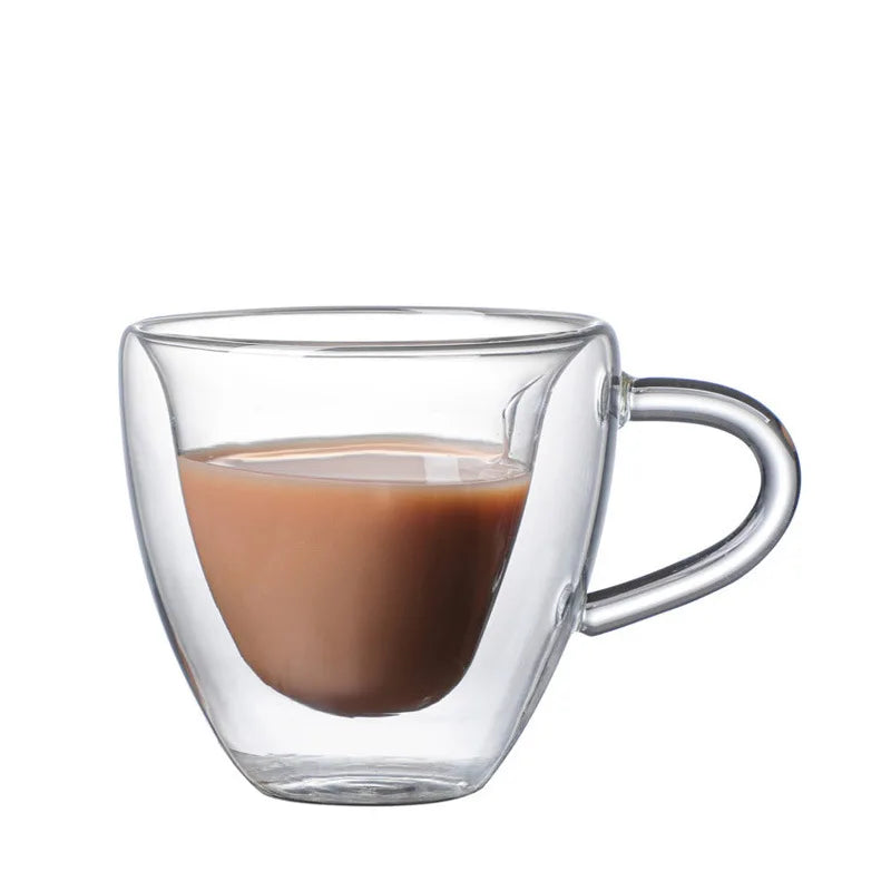Afralia™ Heart Glass Mug Set: Double Wall Couple Cups for Tea, Coffee, Beer - Gift Drinkware