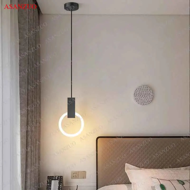 Afralia™ Nordic Double Head Metal Ring Pendant Light for Bedroom and Dining Room