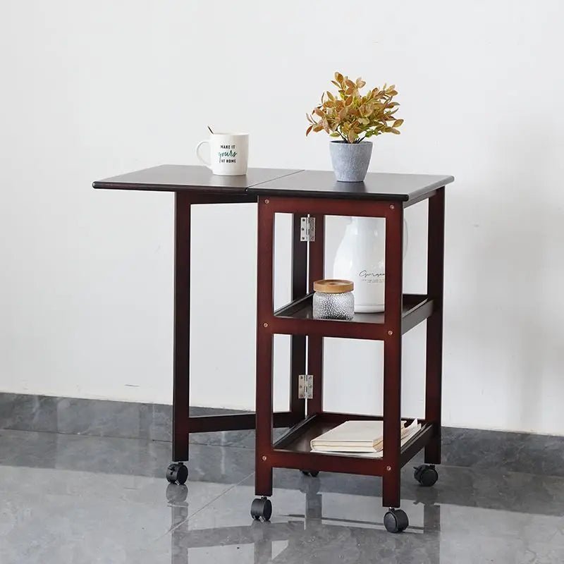 Afralia™ Solid Wood Dining Table Folding Side Cabinet with Storage Shelf