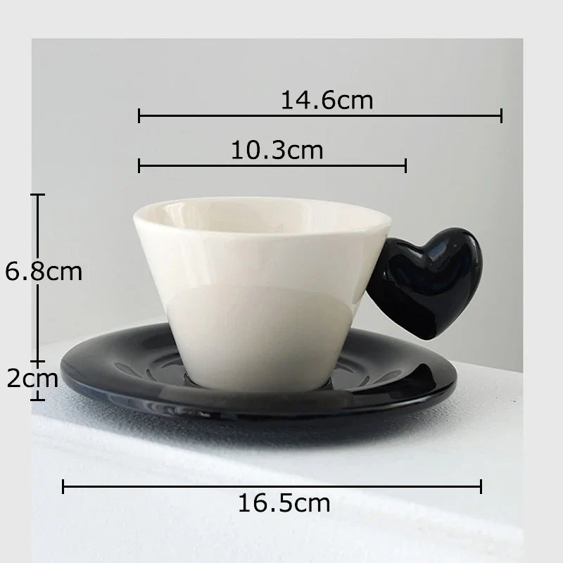 Afralia™ Heart Shape Porcelain Lovers Mug Set Dining Coffee Cup Tea Saucer Juice Cup