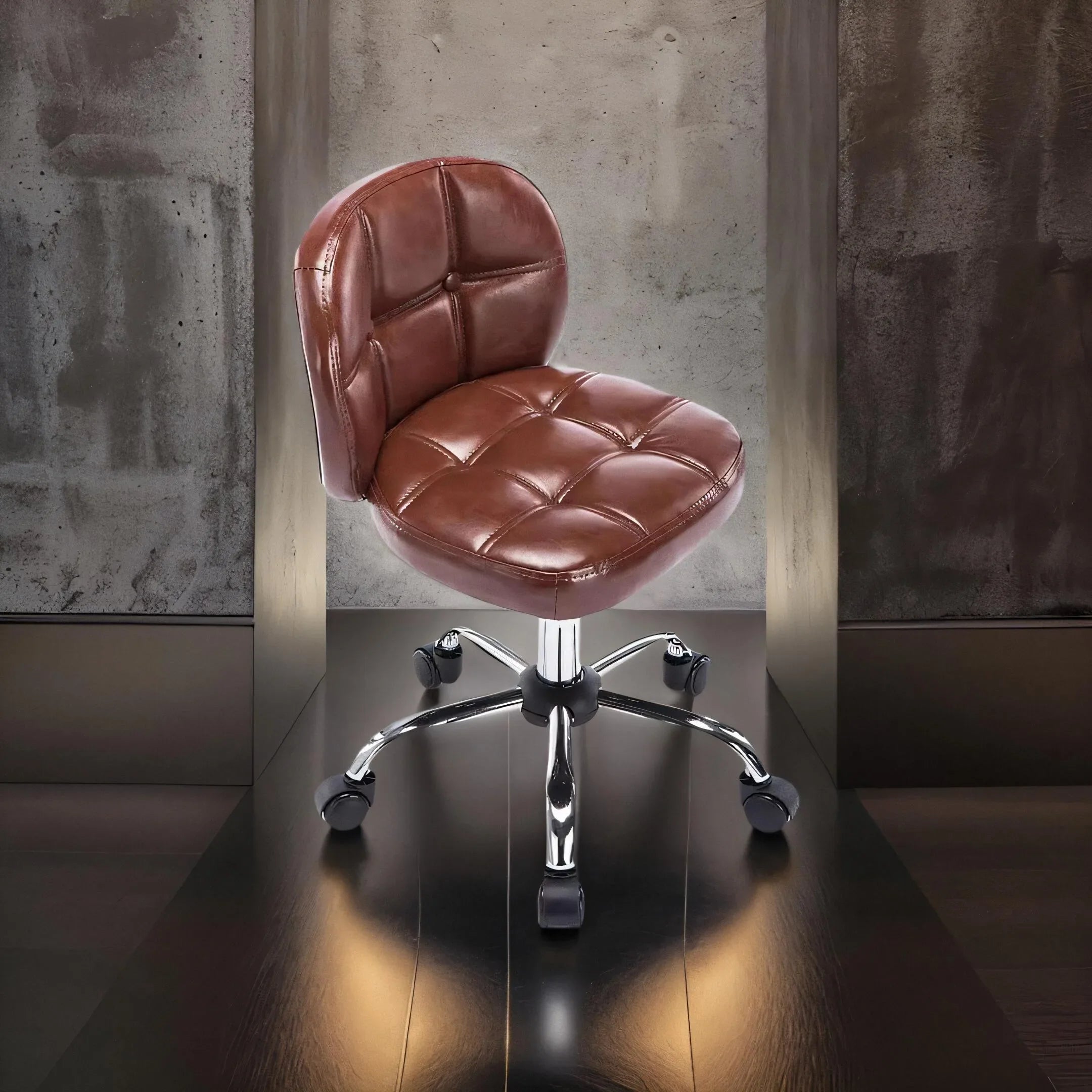 Afralia™ Velvet Office Stool with Wheels Low Back Swivel Dressing Chair Height Adjustable