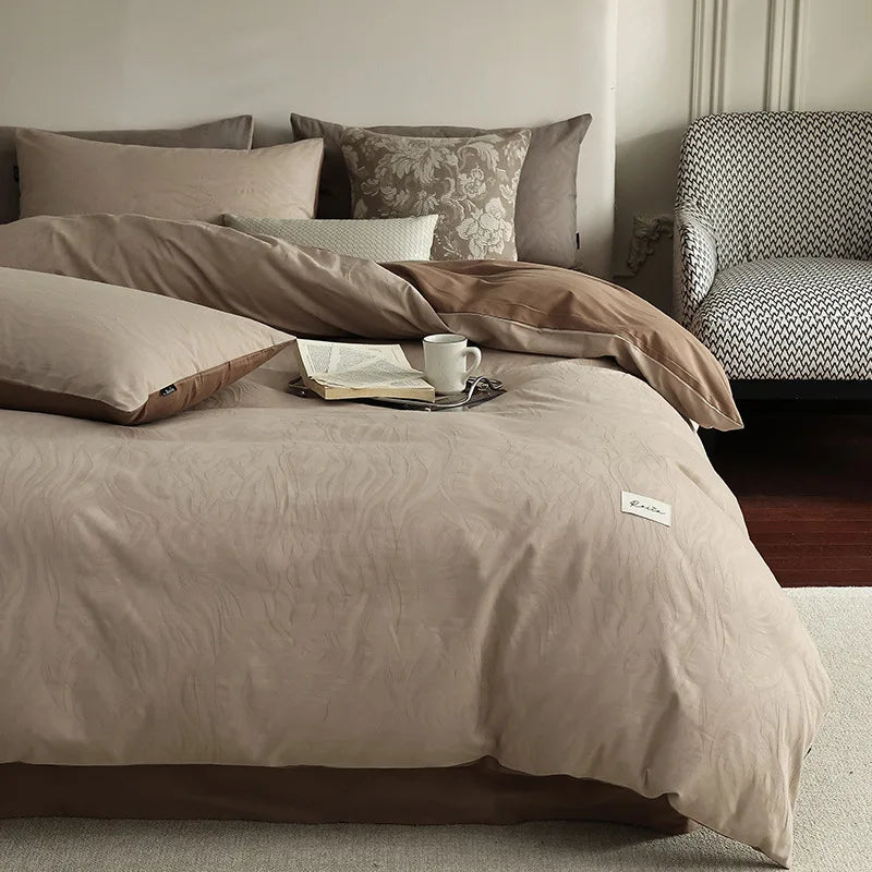 Afralia™ Luxury Jacquard Cotton Duvet Set for Single Bed - Autumn/Winter Brushed Bedclothes