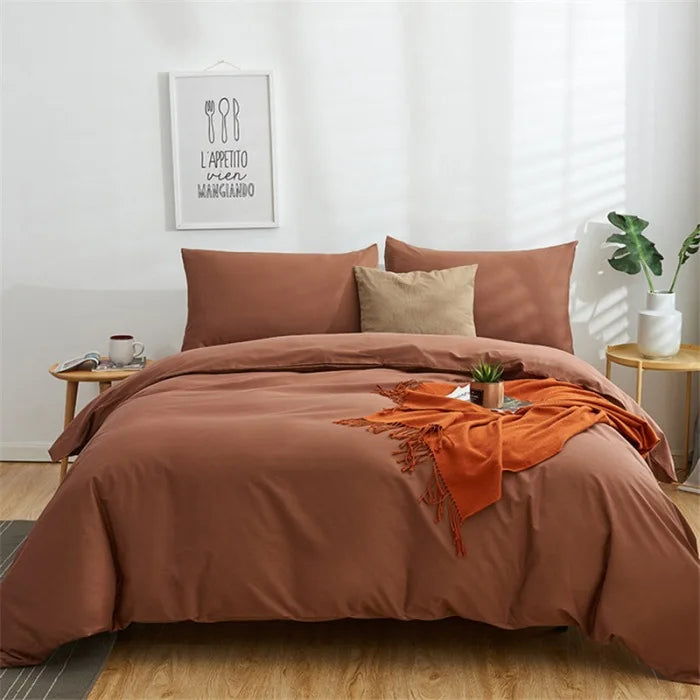 Afralia™ Cotton 4pcs Bedding Set Double Queen Solid Color Duvet Cover Flat Bed Sheet