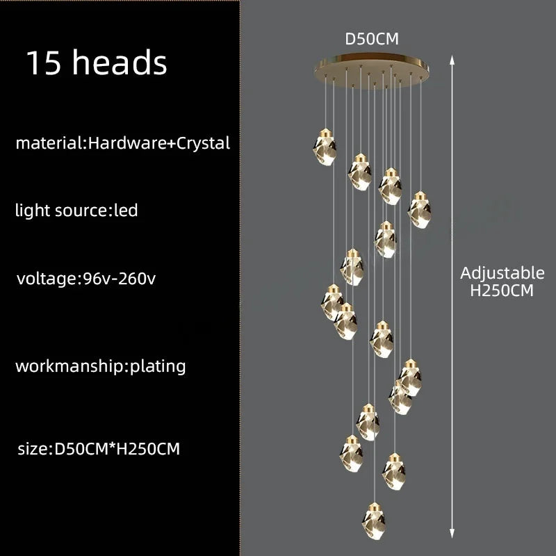 Afralia™ Nordic Crystal Chandelier for Living Room Villa Ceiling - Staircase Pendant Lamps