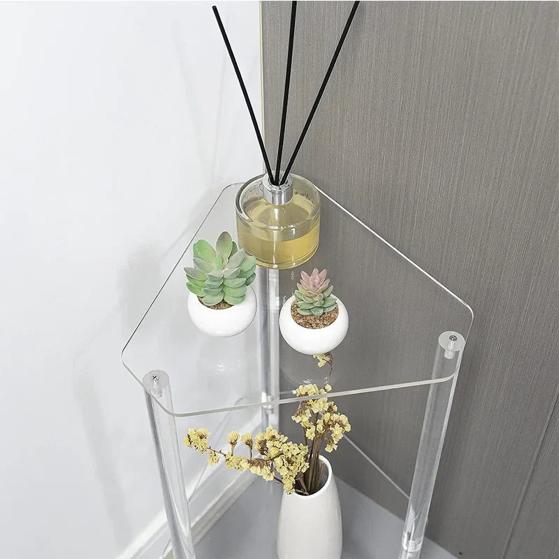 Afralia™ Clear Acrylic Corner End Table for Small Spaces, Modern Small Accent Table for Living Room