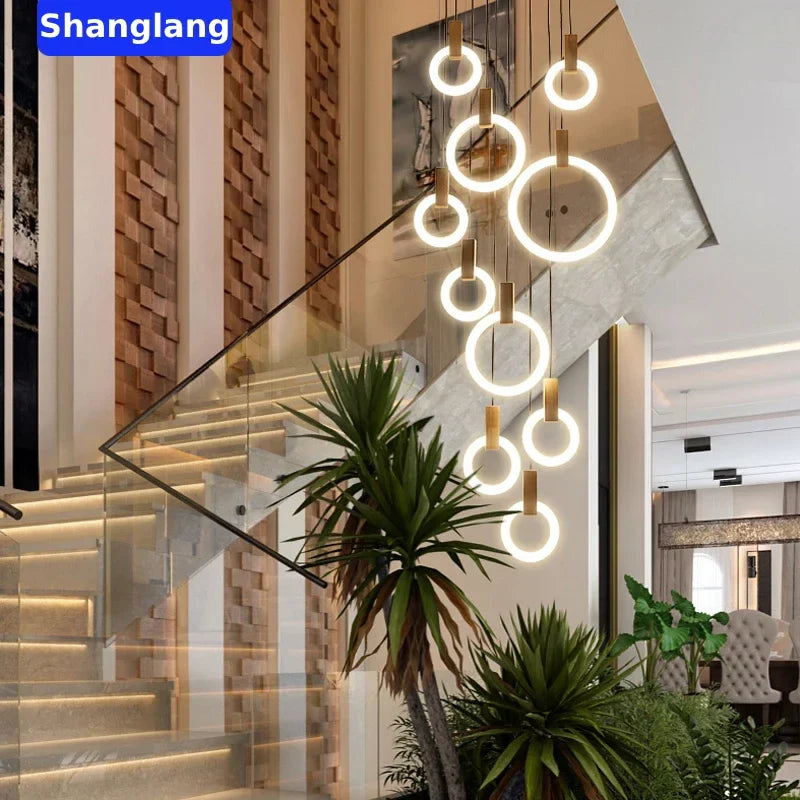 Afralia™ Modern Wooden LED Chandelier with Acrylic Ring for Living Room Lighting