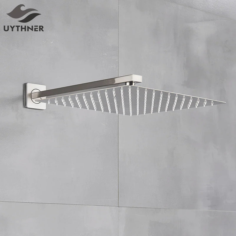 Afralia™ Brushed Nickel Rainfall Shower Head with Shower Arm - Ultra Thin Top Sprayer