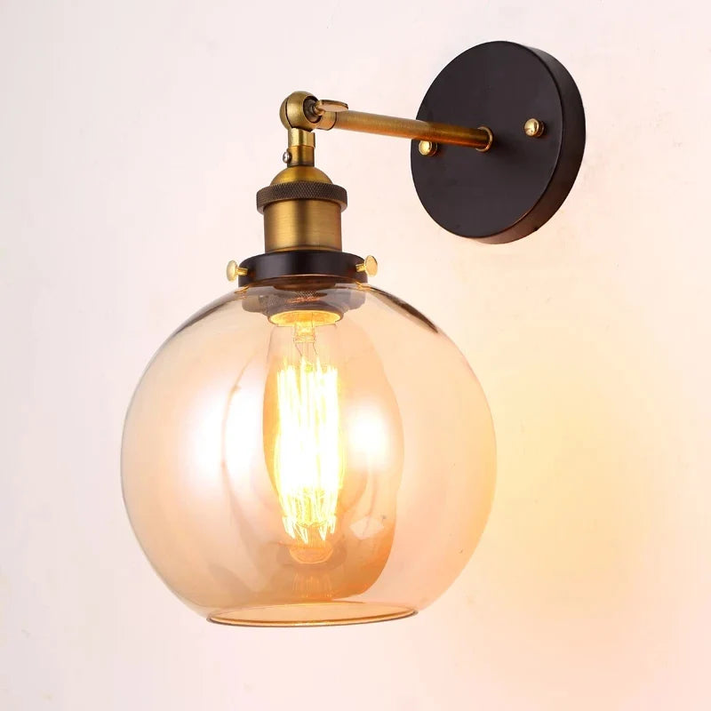 Afralia™ Industrial Vintage Loft Style Wall Lamp Bedside Sconce Glass Iron Art E27