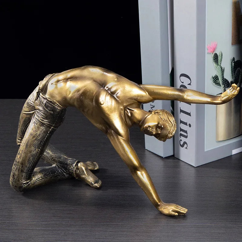 Afralia™ Golden Thinker Bodybuilder Resin Sculpture for Desk Decor and Room Aesthetics