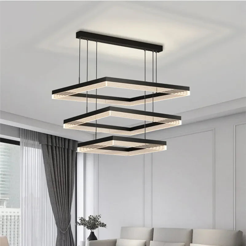 Afralia™ Minimalist Black Square Frame LED Chandelier for Living Room