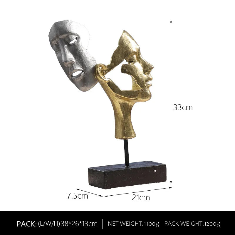 Afralia™ Resin Couple Mask Figurines Retro Lover Home Decoration Objects