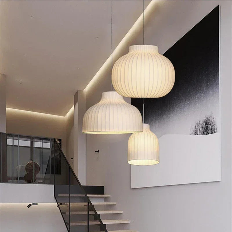 Afralia™ Japanese Nordic Design LED Silk Pendant Lights for Living Room and Restaurant