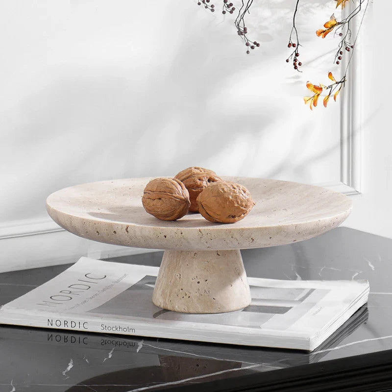 Afralia™ Travertine Fruit Bowl: Stylish Pedestal Tray for Kitchen Counter & Dining Table