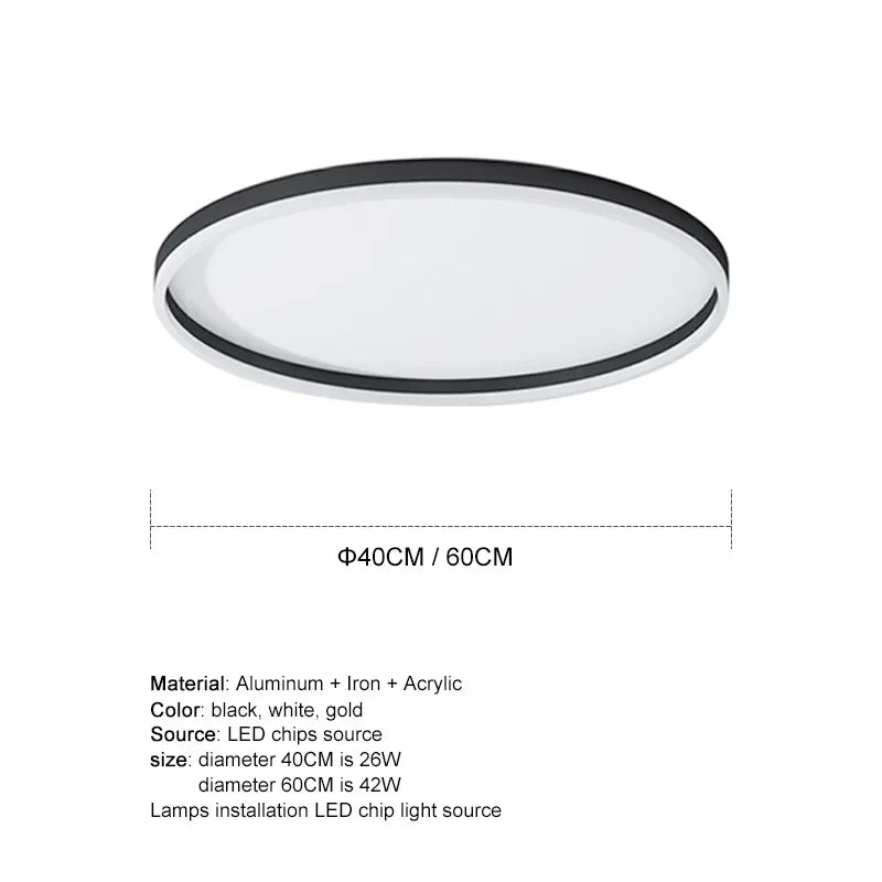 Afralia™ Modern LED Circle Ceiling Lights Black Gold Chandeliers Dimming Bedroom Decor