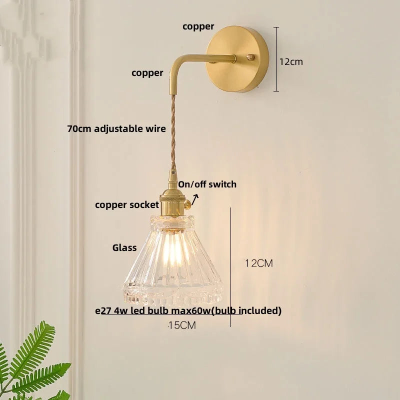 Afralia™ Nordic Glass Wall Lights LED Sconce Pull Chain Switch Adjustable Wire Bedside Lamp