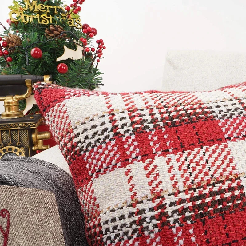 Afralia™ Buffalo Plaid Cotton Linen Sofa Cushion Cover Pillowcase