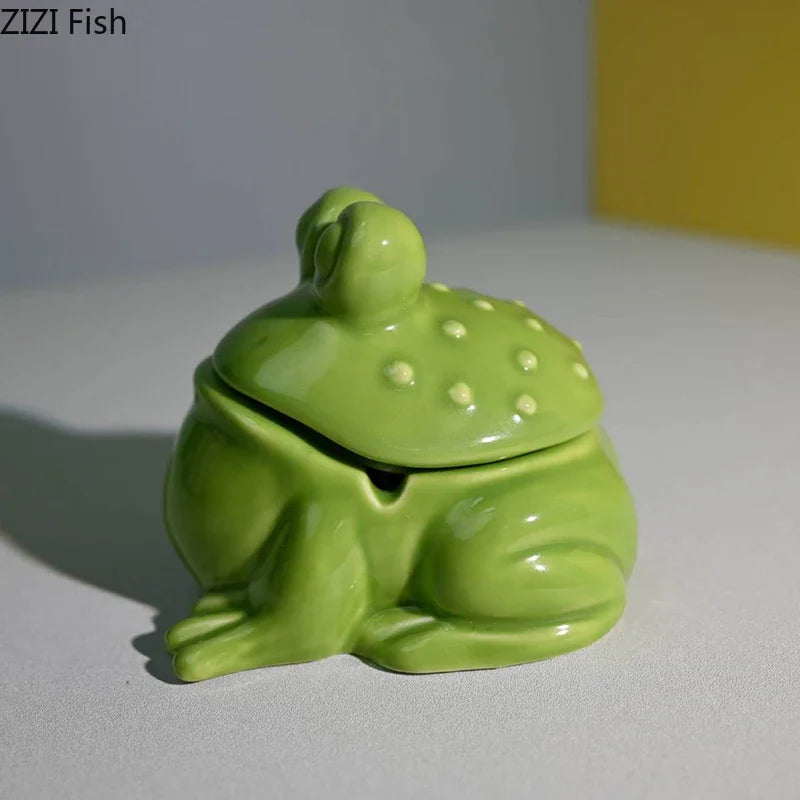 Frog Ceramic Ashtray with Lid - Afralia™ Desk Decoration & Smoking Accessories