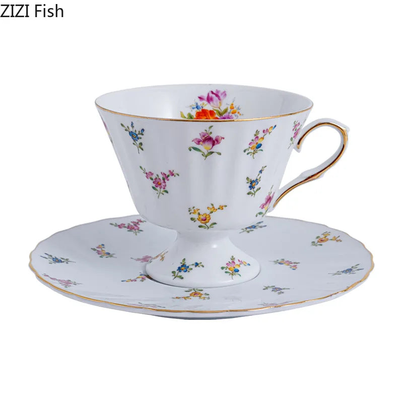 Afralia™ Floral Ceramic Cup & Saucer Set, Elegant Tea & Coffee Mug