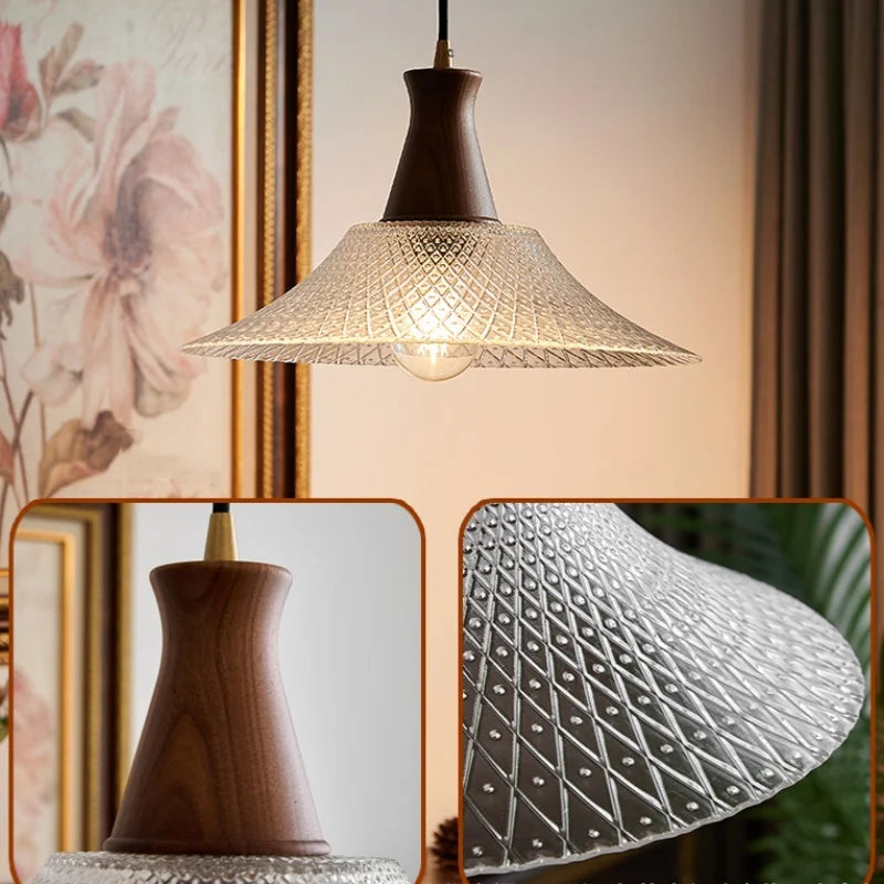 Afralia™ Modern Wood Glass LED Pendant Lamp for Living Room, Bedroom & Kitchen