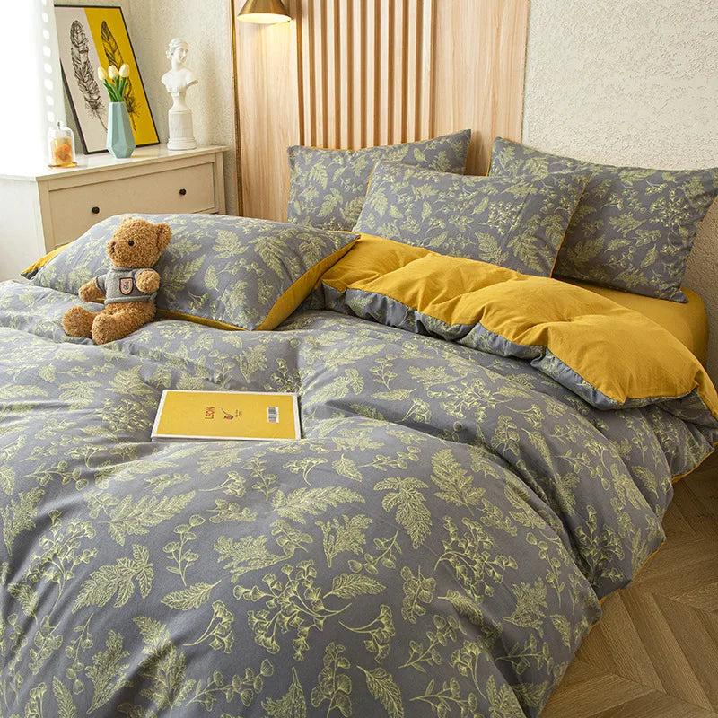 Afralia™ Flower Printed Washed Cotton Duvet Cover, Single/Queen/King Sizes