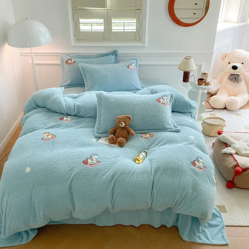 Afralia™ Teddy Velvet Bedding Set for Winter Warmth and High-end Comfort