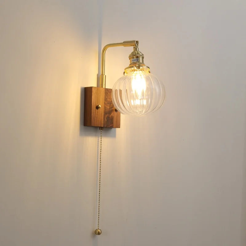 Afralia™ Clear Glass LED Wall Sconce Walnut Copper Modern Stair Light Fixtures