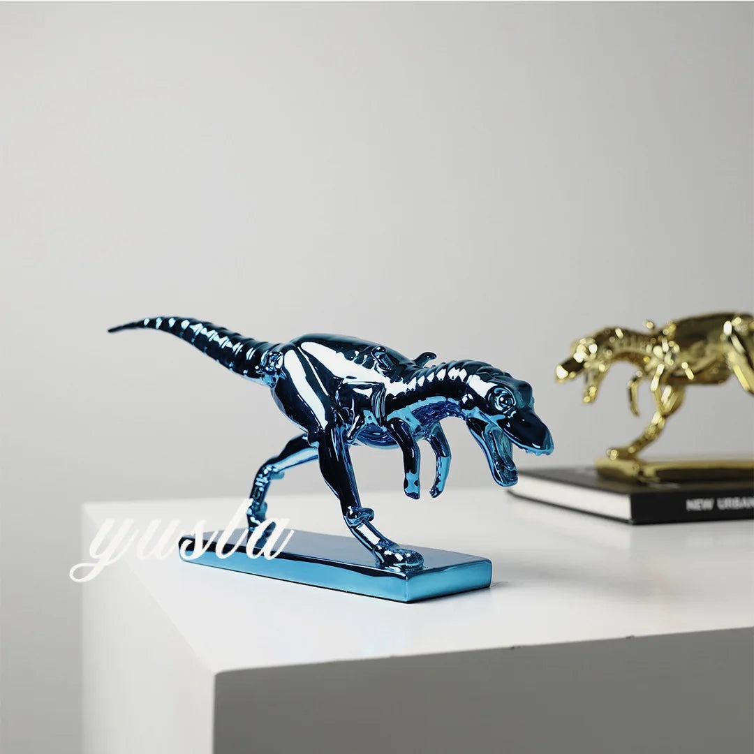 Afralia™ Silver Tyrannosaurus Rex Dinosaur Skeleton Ornament Home Decor Figurine