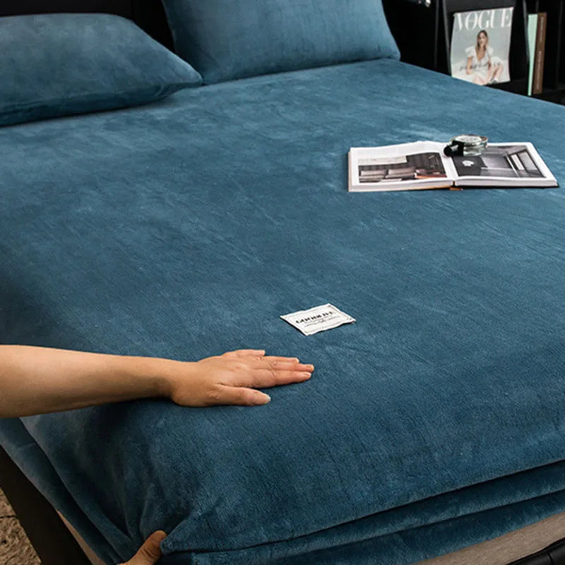 Afralia™ Winter Velvet Fitted Bed Sheet: Nordic Plush Mattress Cover, Warm & Non-Slip