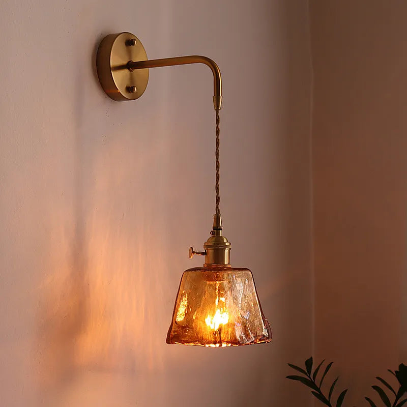 Afralia™ Glass Copper LED Wall Lights for Home Restaurant Living Room Bedroom