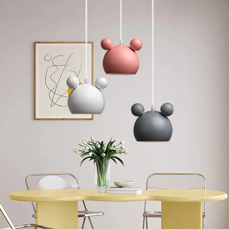 Afralia™ Mickey Pendant Lights for Children's Room, Colorful LED Hanging Light Fixture