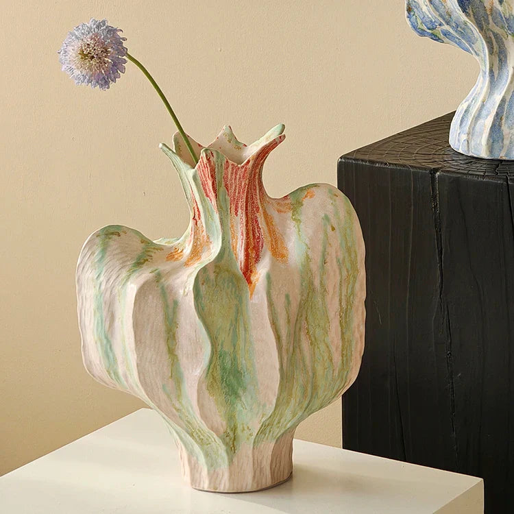Afralia™ Colorful Irregular Ceramic Petal Vase - Home Decor Handicrafts, Terrarium