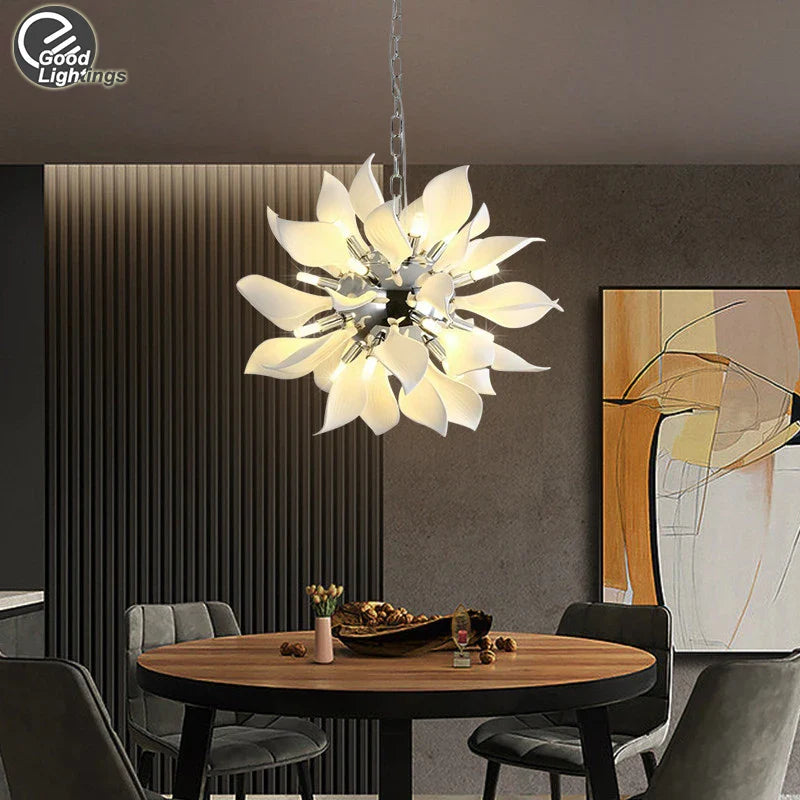 Nordic Ceramic Leaf Hanging Chandelier Pendant Lamp by Afralia™ - Creative Bedside LED Lighting
