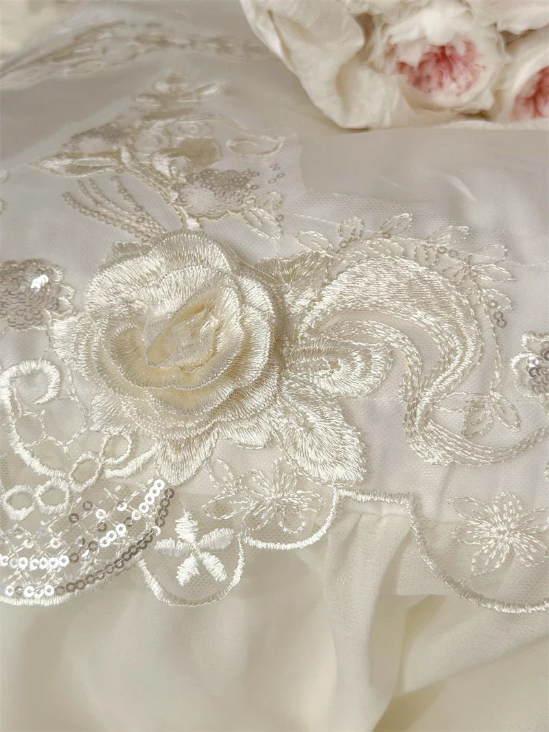 Luxury Lace Ruffle Wedding Bedding Set by Afralia™