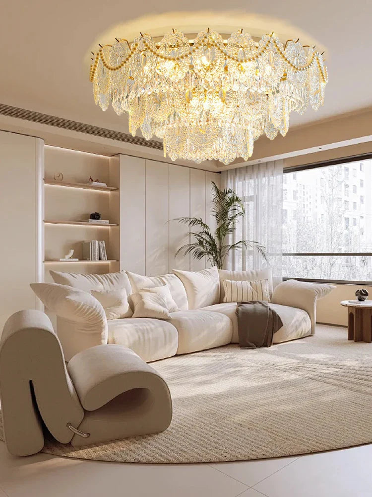 Afralia™ Gold Glass Ceiling Chandelier - Modern Vintage Living Room Lighting