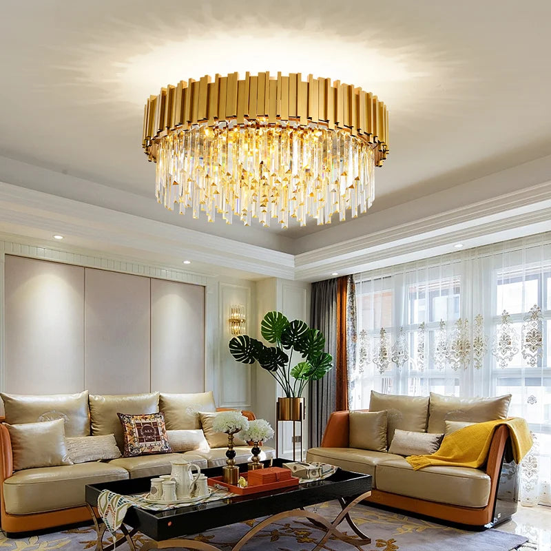 Afralia™ Stainless Steel Crystal Chandelier for Duplex Building, Hotel, Club and Living Room