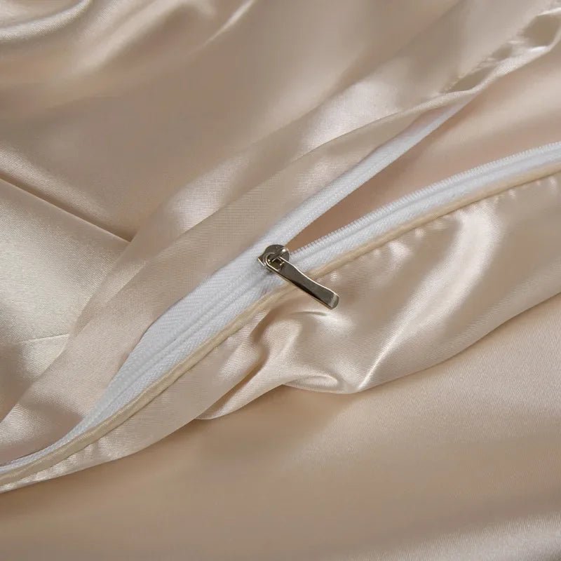 Afralia™ Mulberry Silk Queen King Duvet Cover Solid Color Silky Comforter