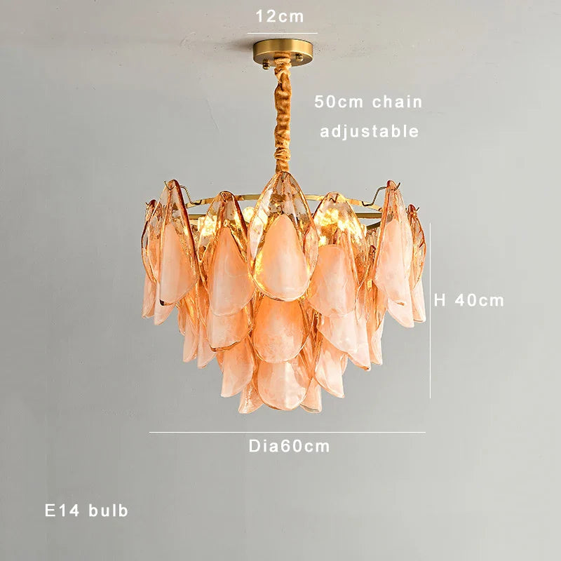 Afralia™ Modern Pink Petal Glass Chandelier - Adjustable LED Ceiling Light Fixtures
