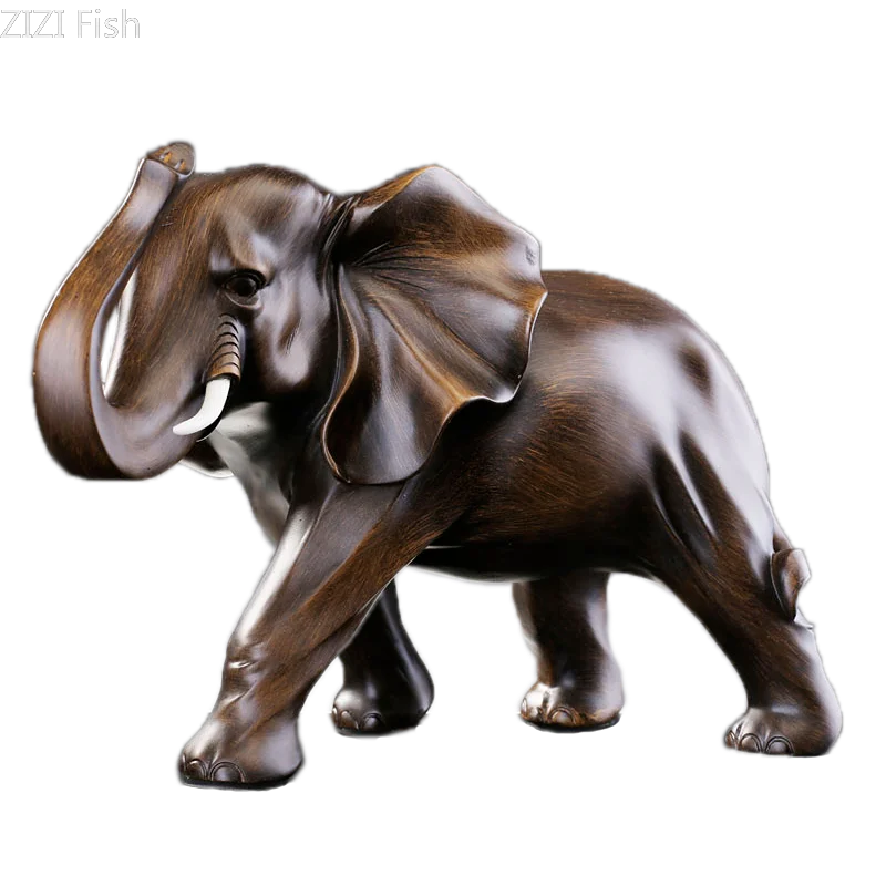 Afralia™ Resin Elephant Statue Desk Decoration Ornaments - Simulated Wood Animal Sculpture