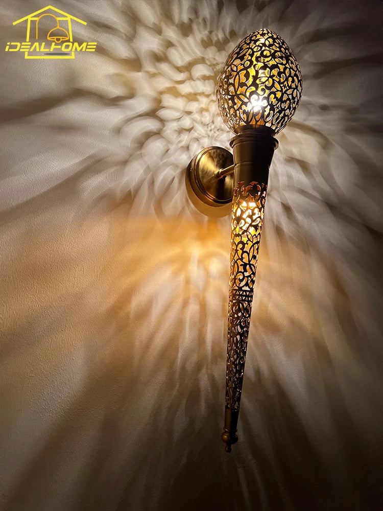 Afralia™ Exotic Torch LED Wall Lamp Gold Lustre, Ideal for Restaurants, Hotels, and Villas.