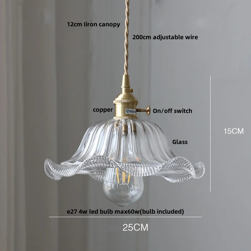 Afralia™ Modern Walnut Wood LED Pendant Lights with Glass Flower Shade