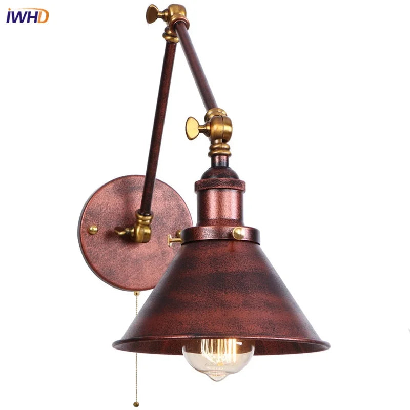 Afralia™ Iron LED Wall Lamp Pull Chain Switch Industrial Vintage Loft Stair Light