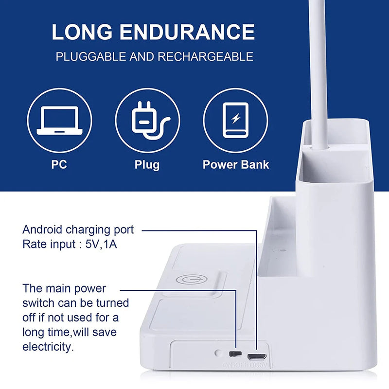 Afralia™ Rechargeable LED Desk Lamp with Pen & Phone Holder